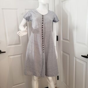 Handwoven w/ pockets, cotton dress large Ganesh Himal blue nautical stripe Nepal